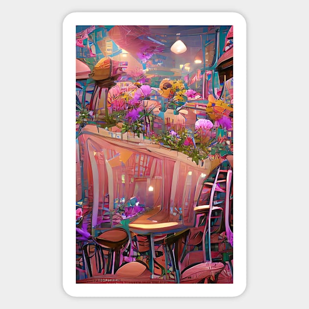 Psychedelic pink floral coffee shop| psychedelic floral coffee Sticker by PsychicLove